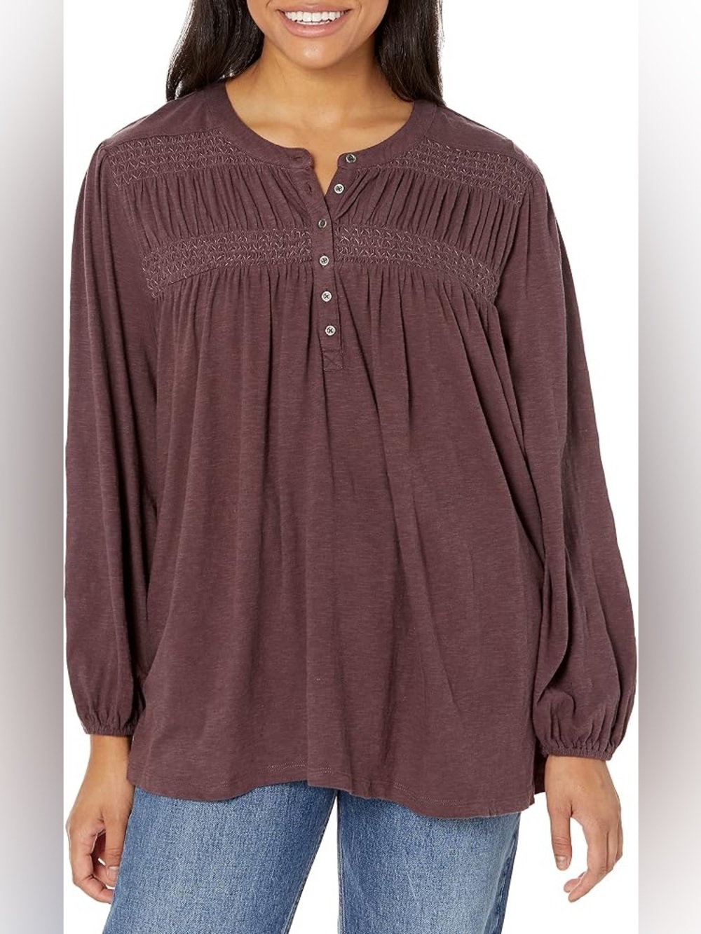 Lucky brand Boho Peasant Blouse - Plum Long-Sleeve